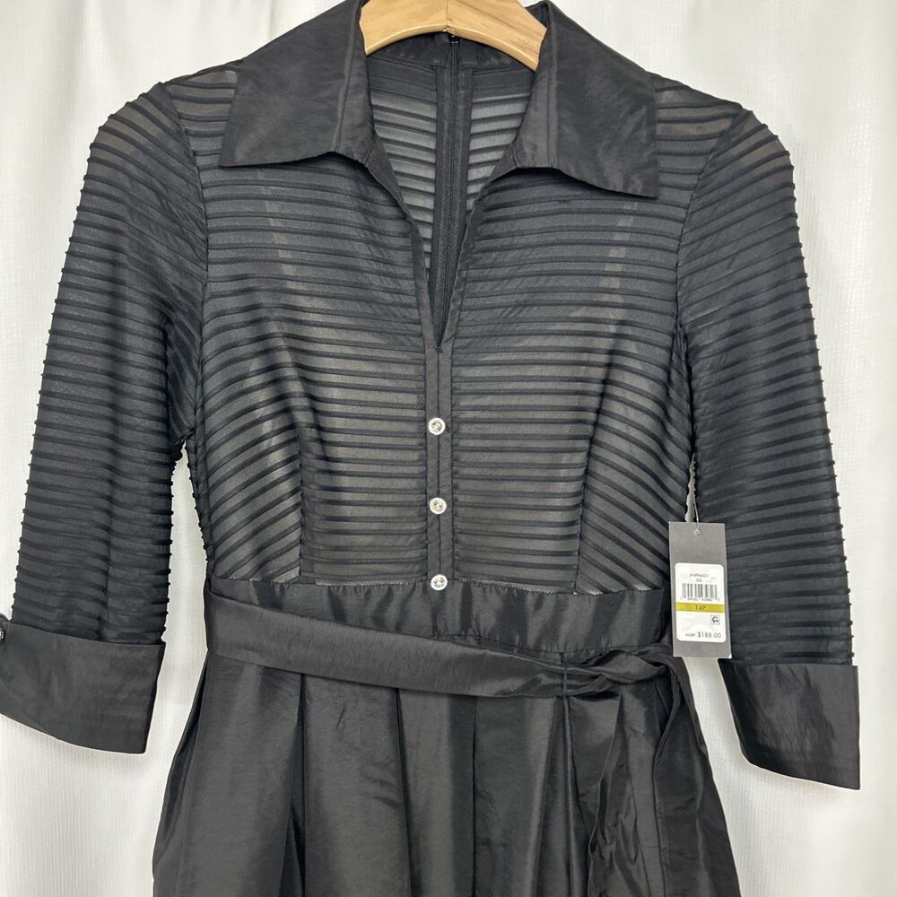 NWT Jessica Howard Women's 14P Black Mixed Media Tie Waist Ball Gown lined - Picture 3 of 10